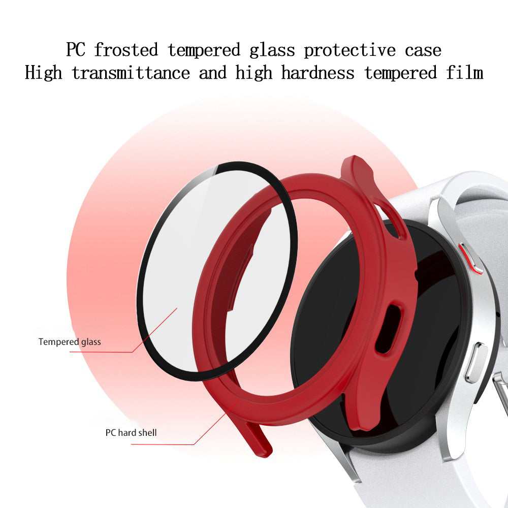 For Samsung Galaxy Watch4 44mm Anti-Scratch Matte PC Case with Tempered Glass Screen Protector Anti-Drop Smart Watch Cover