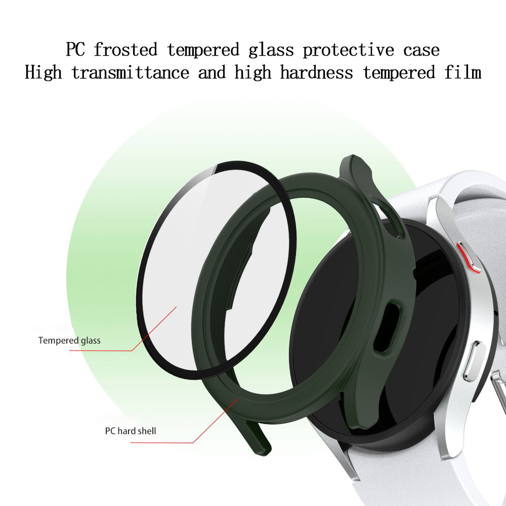 For Samsung Galaxy Watch4 44mm Anti-Scratch Matte PC Case with Tempered Glass Screen Protector Anti-Drop Smart Watch Cover