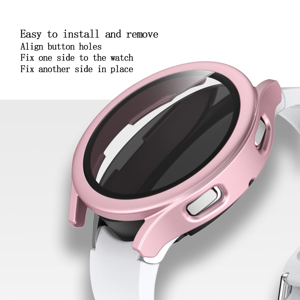For Samsung Galaxy Watch4 44mm Anti-Scratch Matte PC Case with Tempered Glass Screen Protector Anti-Drop Smart Watch Cover