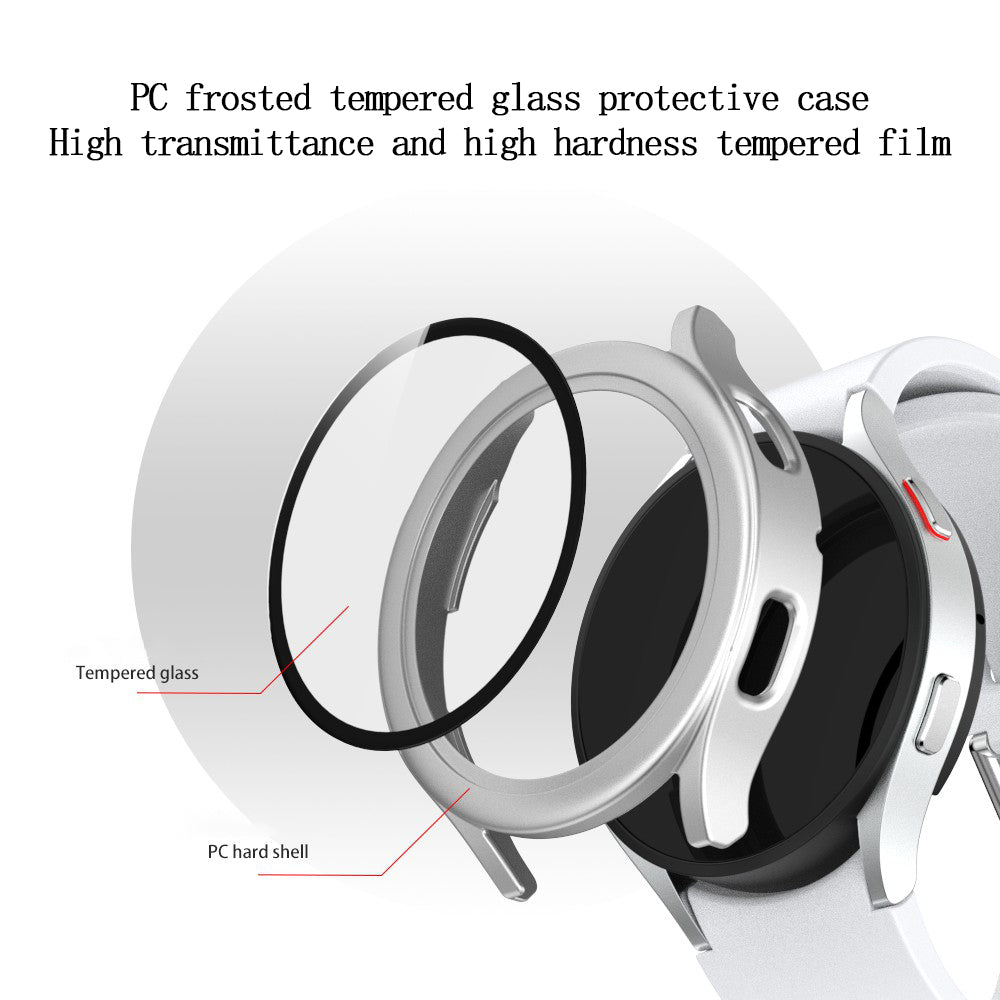 For Samsung Galaxy Watch4 44mm Anti-Scratch Matte PC Case with Tempered Glass Screen Protector Anti-Drop Smart Watch Cover