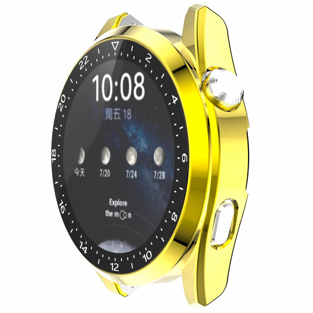 For Huawei Watch 3 Pro Electroplating PC Case + Tempered Glass Screen Protector Scratch Resistant Smart Watch Cover with Dial Plate