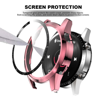 For Huawei Watch GT 2 46mm Stylish Electroplating PC Watch Cover Case with Tempered Glass Screen Protector with Dial Plate
