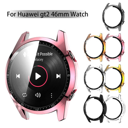 For Huawei Watch GT 2 46mm Stylish Electroplating PC Watch Cover Case with Tempered Glass Screen Protector with Dial Plate