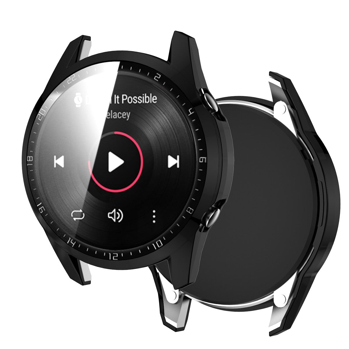 For Huawei Watch GT 2 46mm Stylish Electroplating PC Watch Cover Case with Tempered Glass Screen Protector with Dial Plate