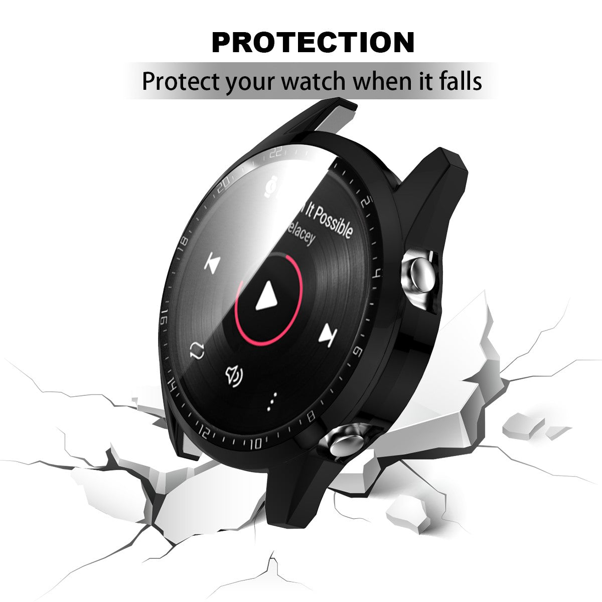 For Huawei Watch GT 2 46mm Stylish Electroplating PC Watch Cover Case with Tempered Glass Screen Protector with Dial Plate