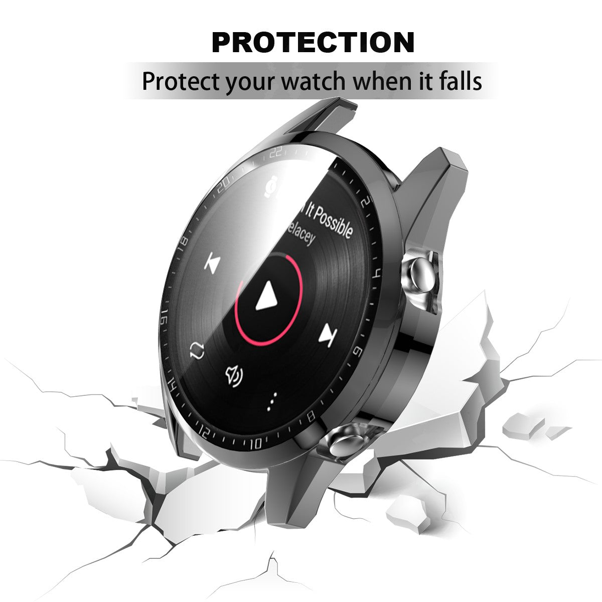 For Huawei Watch GT 2 46mm Stylish Electroplating PC Watch Cover Case with Tempered Glass Screen Protector with Dial Plate