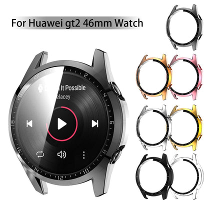 For Huawei Watch GT 2 46mm Stylish Electroplating PC Watch Cover Case with Tempered Glass Screen Protector with Dial Plate
