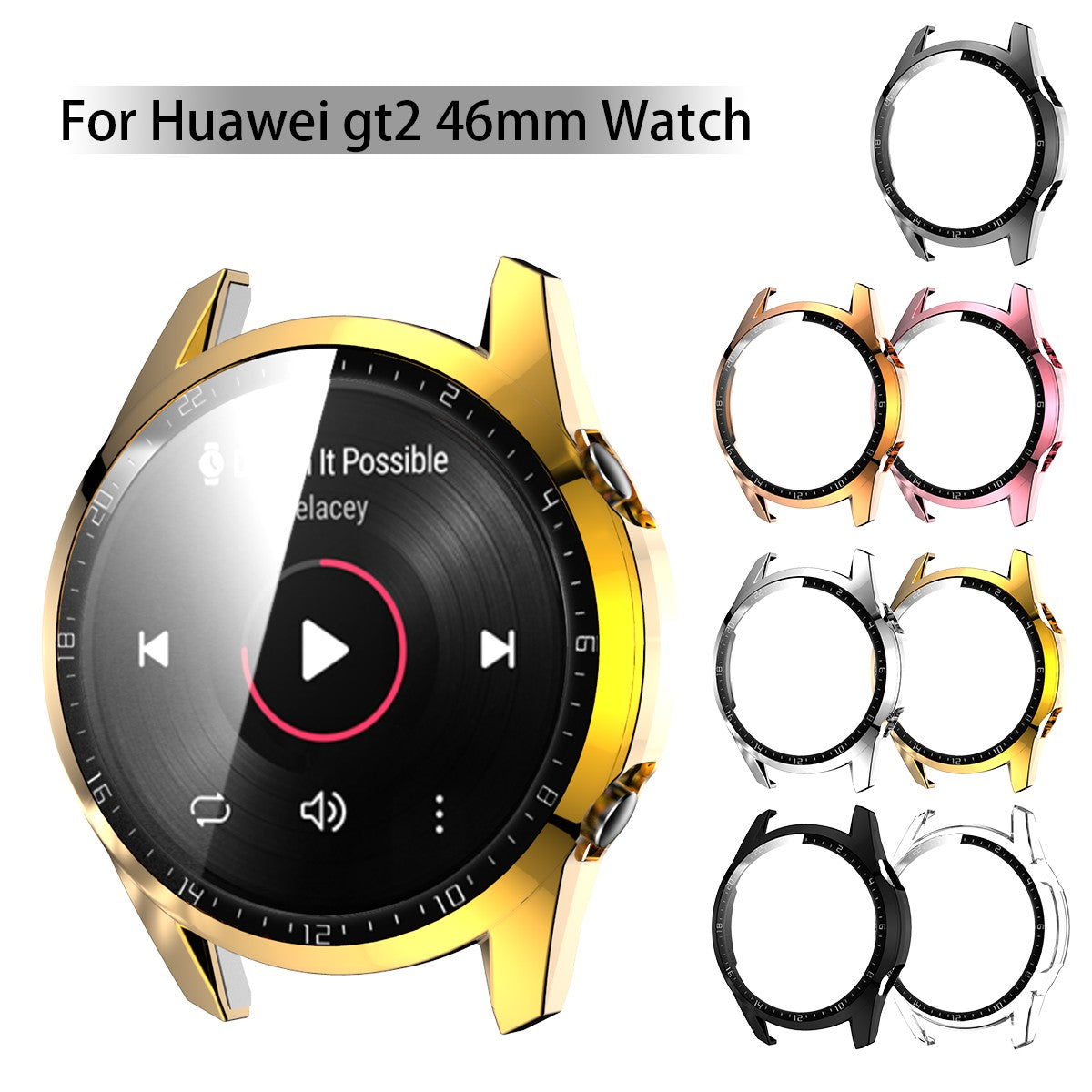 For Huawei Watch GT 2 46mm Stylish Electroplating PC Watch Cover Case with Tempered Glass Screen Protector with Dial Plate