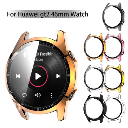 For Huawei Watch GT 2 46mm Stylish Electroplating PC Watch Cover Case with Tempered Glass Screen Protector with Dial Plate