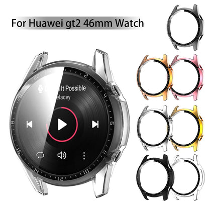 For Huawei Watch GT 2 46mm Stylish Electroplating PC Watch Cover Case with Tempered Glass Screen Protector with Dial Plate