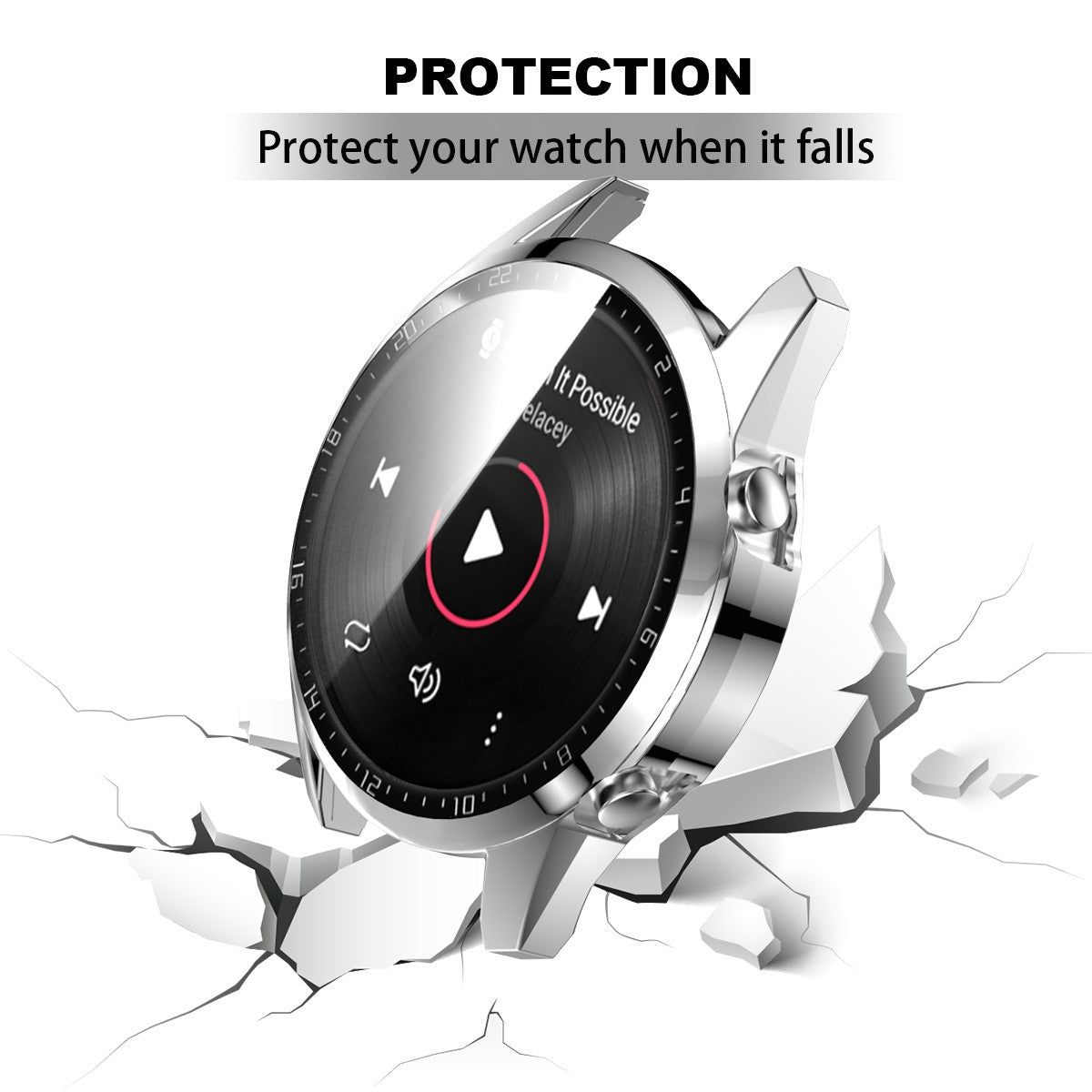 For Huawei Watch GT 2 46mm Stylish Electroplating PC Watch Cover Case with Tempered Glass Screen Protector with Dial Plate