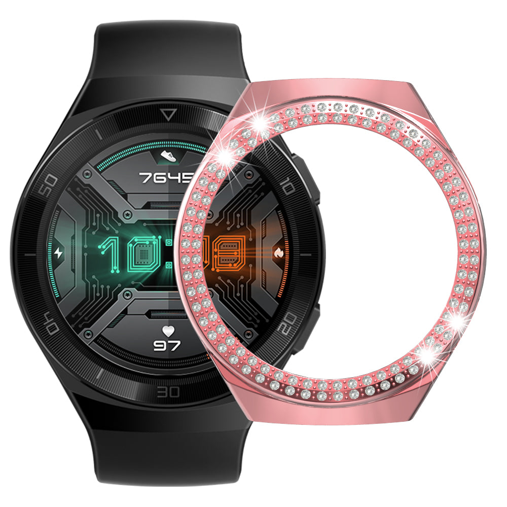 For Huawei Watch GT 2e Two Row Rhinestones Decor PC Watch Protective Case Half Cover