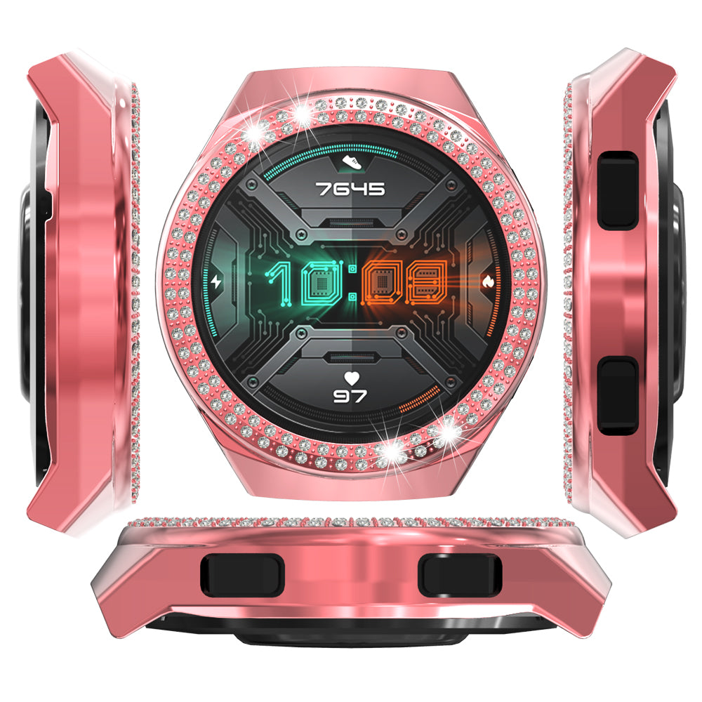For Huawei Watch GT 2e Two Row Rhinestones Decor PC Watch Protective Case Half Cover