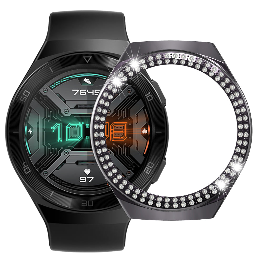 For Huawei Watch GT 2e Two Row Rhinestones Decor PC Watch Protective Case Half Cover