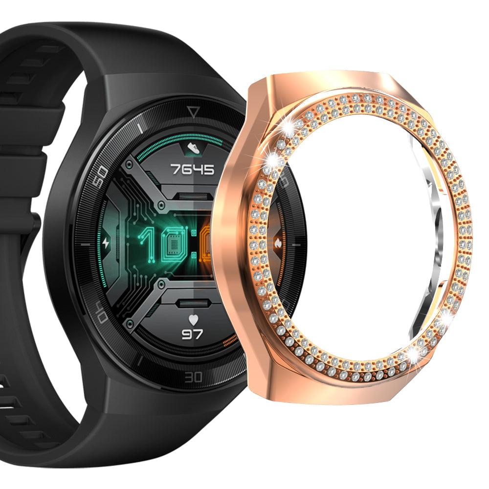 For Huawei Watch GT 2e Two Row Rhinestones Decor PC Watch Protective Case Half Cover
