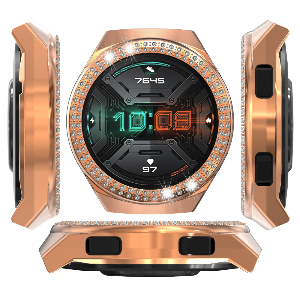 For Huawei Watch GT 2e Two Row Rhinestones Decor PC Watch Protective Case Half Cover
