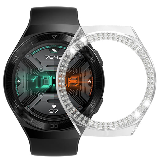 For Huawei Watch GT 2e Two Row Rhinestones Decor PC Watch Protective Case Half Cover