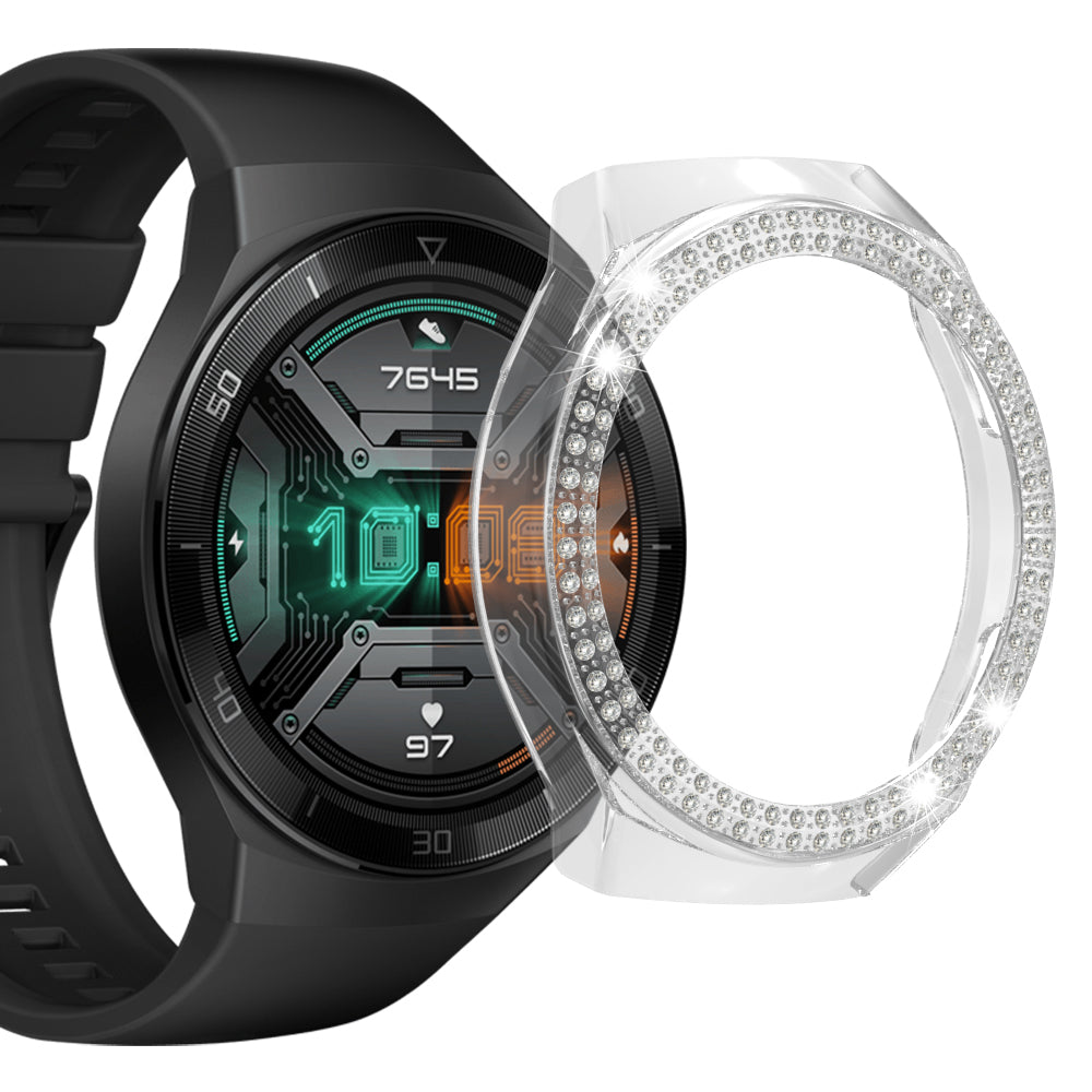 For Huawei Watch GT 2e Two Row Rhinestones Decor PC Watch Protective Case Half Cover