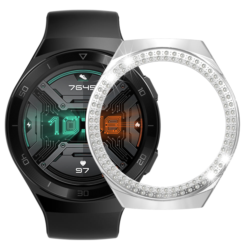For Huawei Watch GT 2e Two Row Rhinestones Decor PC Watch Protective Case Half Cover