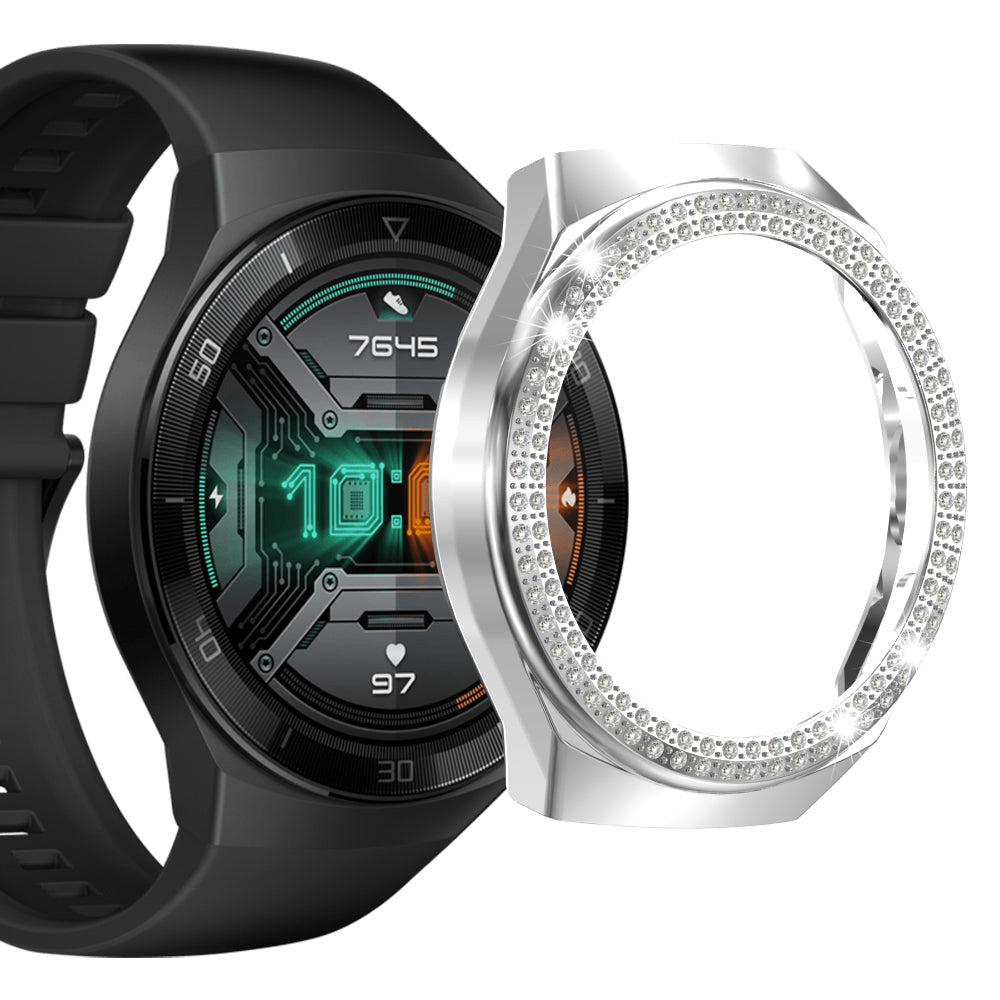 For Huawei Watch GT 2e Two Row Rhinestones Decor PC Watch Protective Case Half Cover