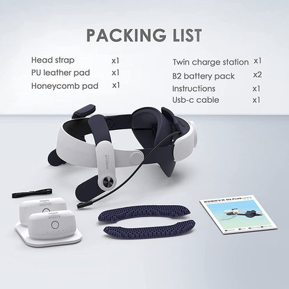 BOBOVR M2 Plus-2 For Oculus Quest 2 VR Glasses Replacement Head Strap with 2 5200mAh Magnetic Battery Pack and Charging Station