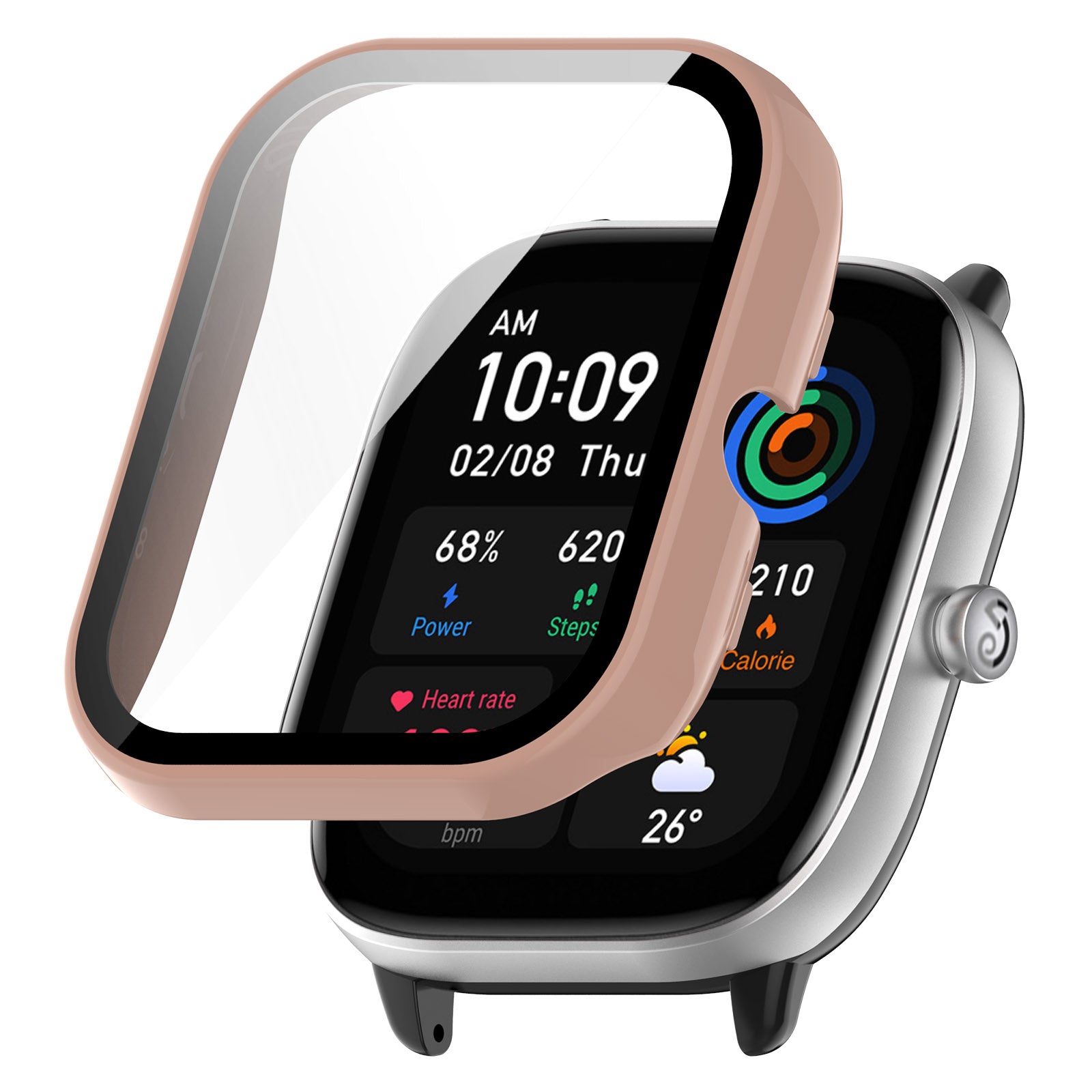 For Huami Amazfit GTS 4 Mini Hard PC Anti-dust Watch Case Cover with HD Anti-wear Tempered Glass Film