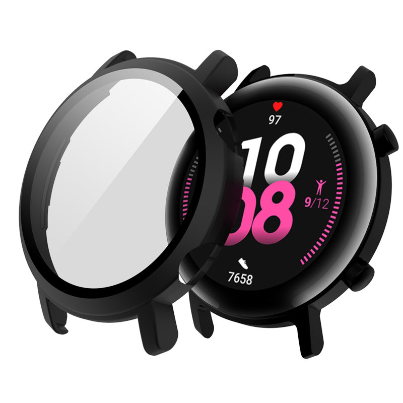 For Huawei Watch GT 2 42mm Electroplated PC Case with Tempered Glass Screen Protector Full Coverage Shockproof Clear Watch Cover