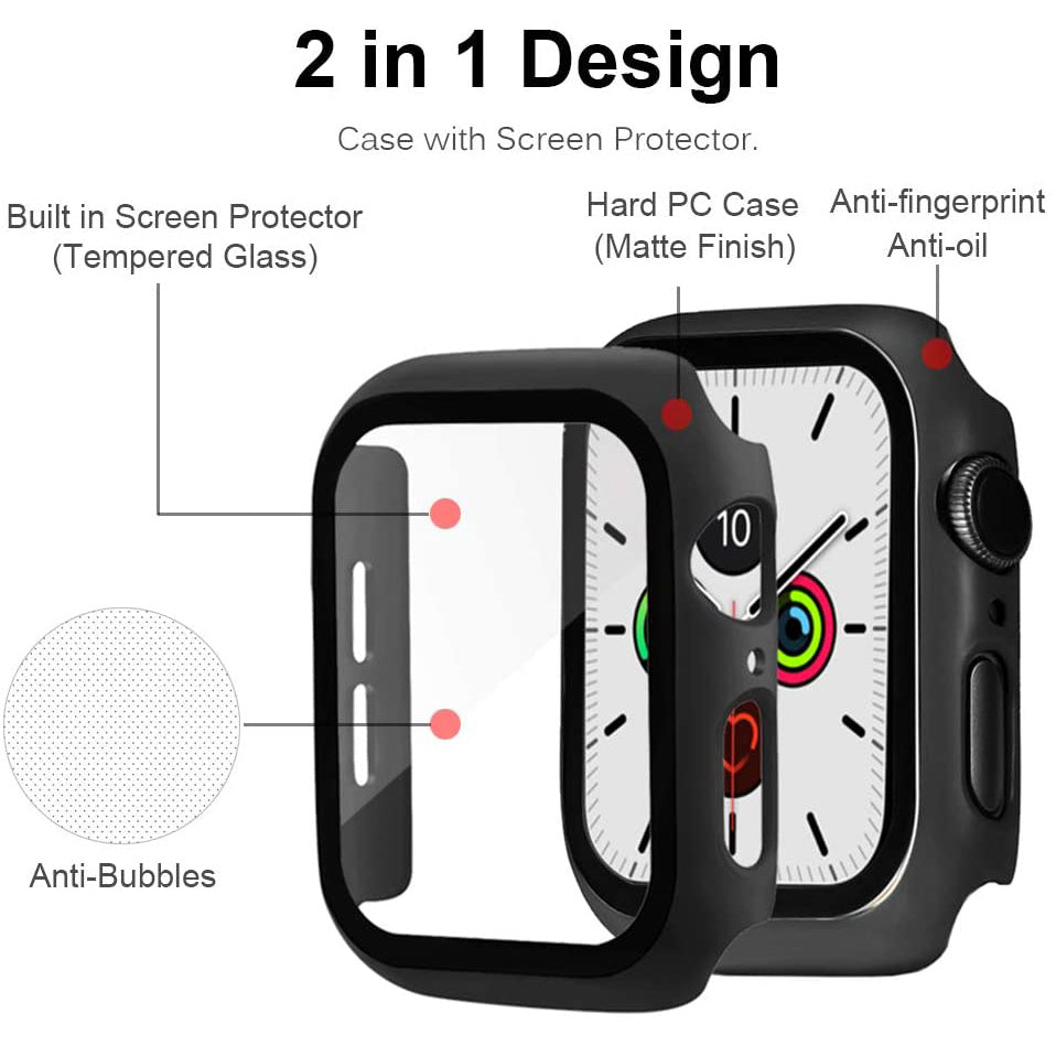 2-in-1 Frame PC + Tempered Glass Protector Watch Case for Apple Watch Series 3/2/1 42mm