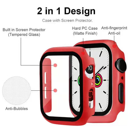 2-in-1 Hard PC Frame + Tempered Glass Scratch-resistant Screen Protector Watch Case for Apple Watch Series 7 45mm / Series 8 45mm