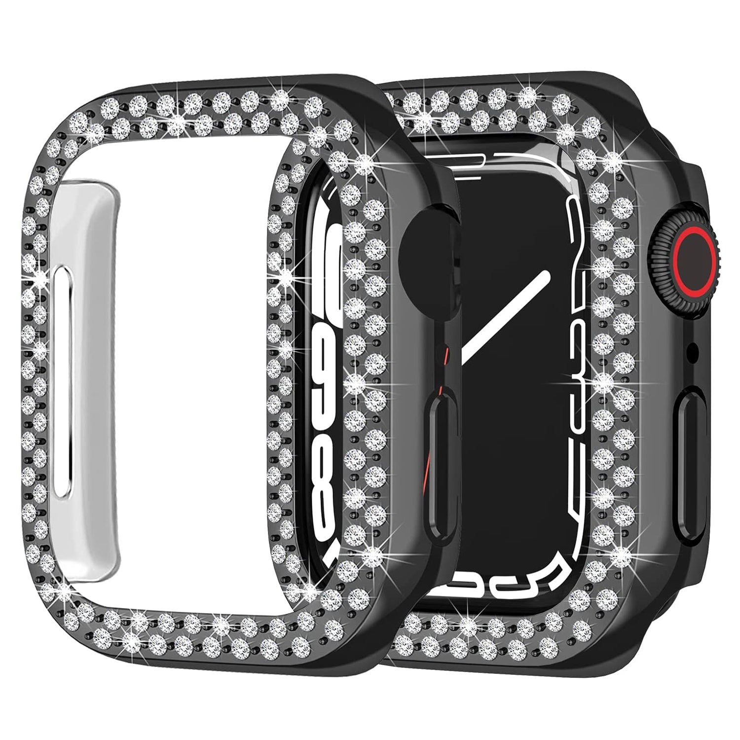 Rhinestone Decor Scratch-resistant PC Watch Case Frame Edge Cover for Apple Watch Series 7 45mm / Series 8 45mm