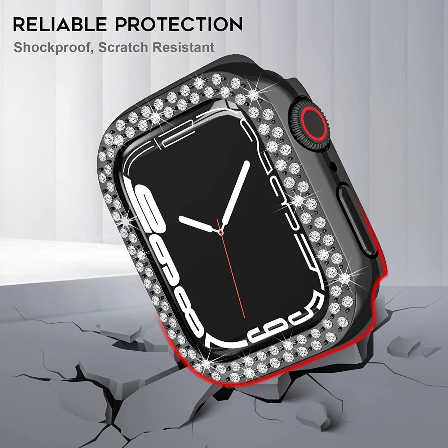 Rhinestone Decor Scratch-resistant PC Watch Case Frame Edge Cover for Apple Watch Series 7 45mm / Series 8 45mm