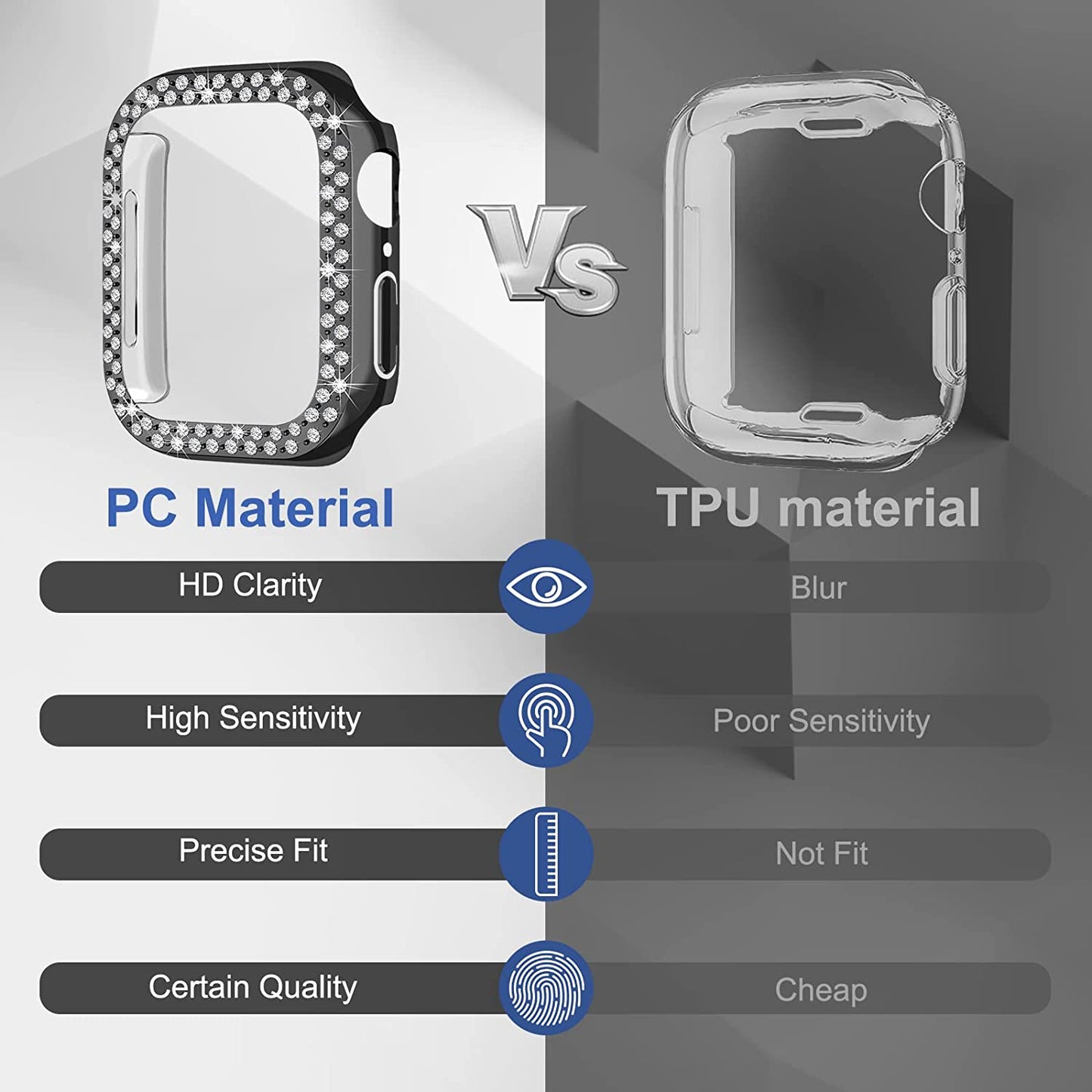 Rhinestone Decor Scratch-resistant PC Watch Case Frame Edge Cover for Apple Watch Series 7 45mm / Series 8 45mm
