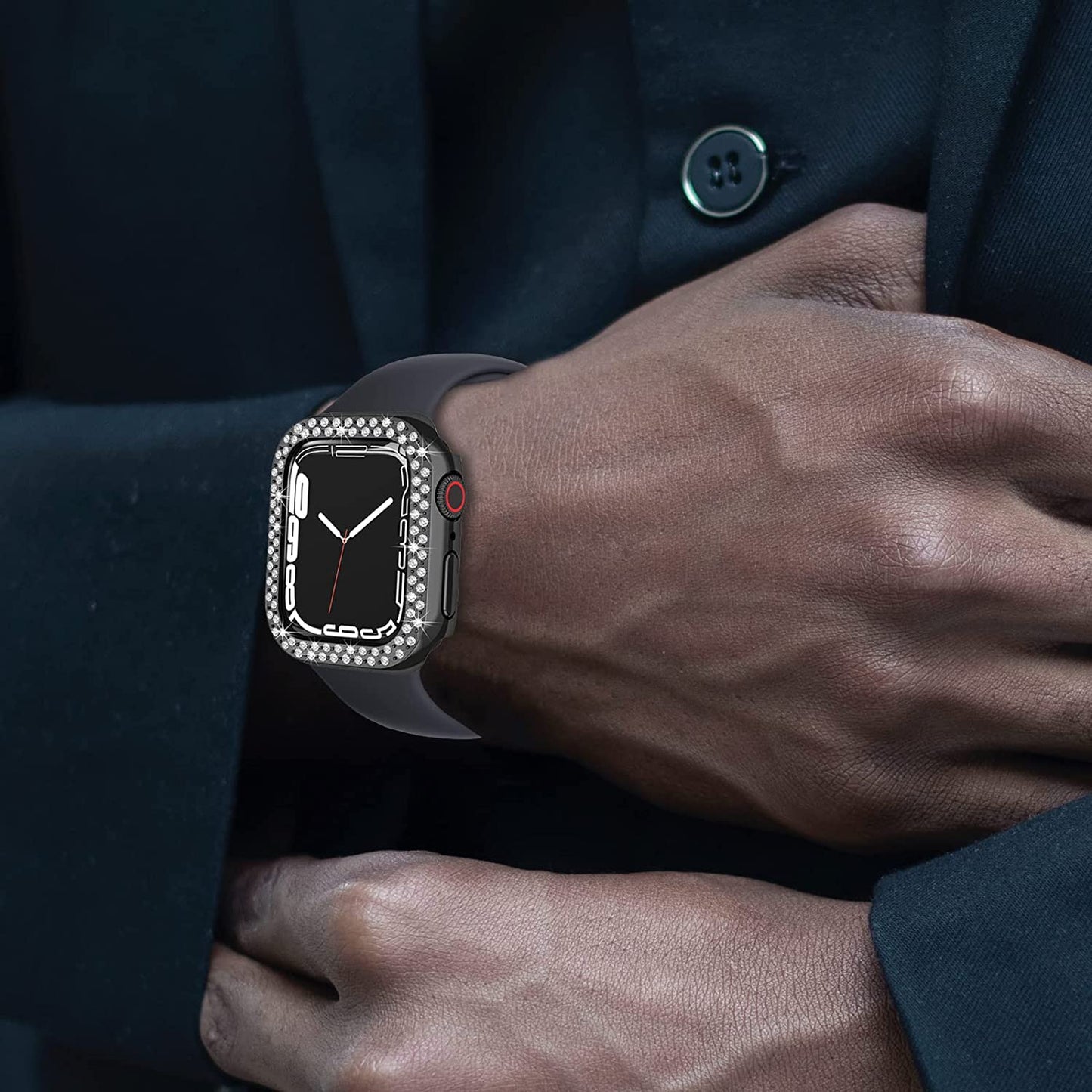 Rhinestone Decor Scratch-resistant PC Watch Case Frame Edge Cover for Apple Watch Series 7 45mm / Series 8 45mm