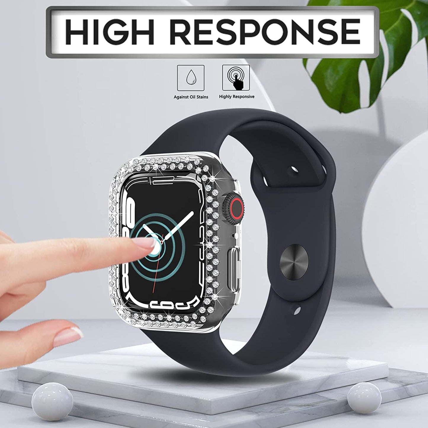 Rhinestone Decor Scratch-resistant PC Watch Case Frame Edge Cover for Apple Watch Series 7 45mm / Series 8 45mm
