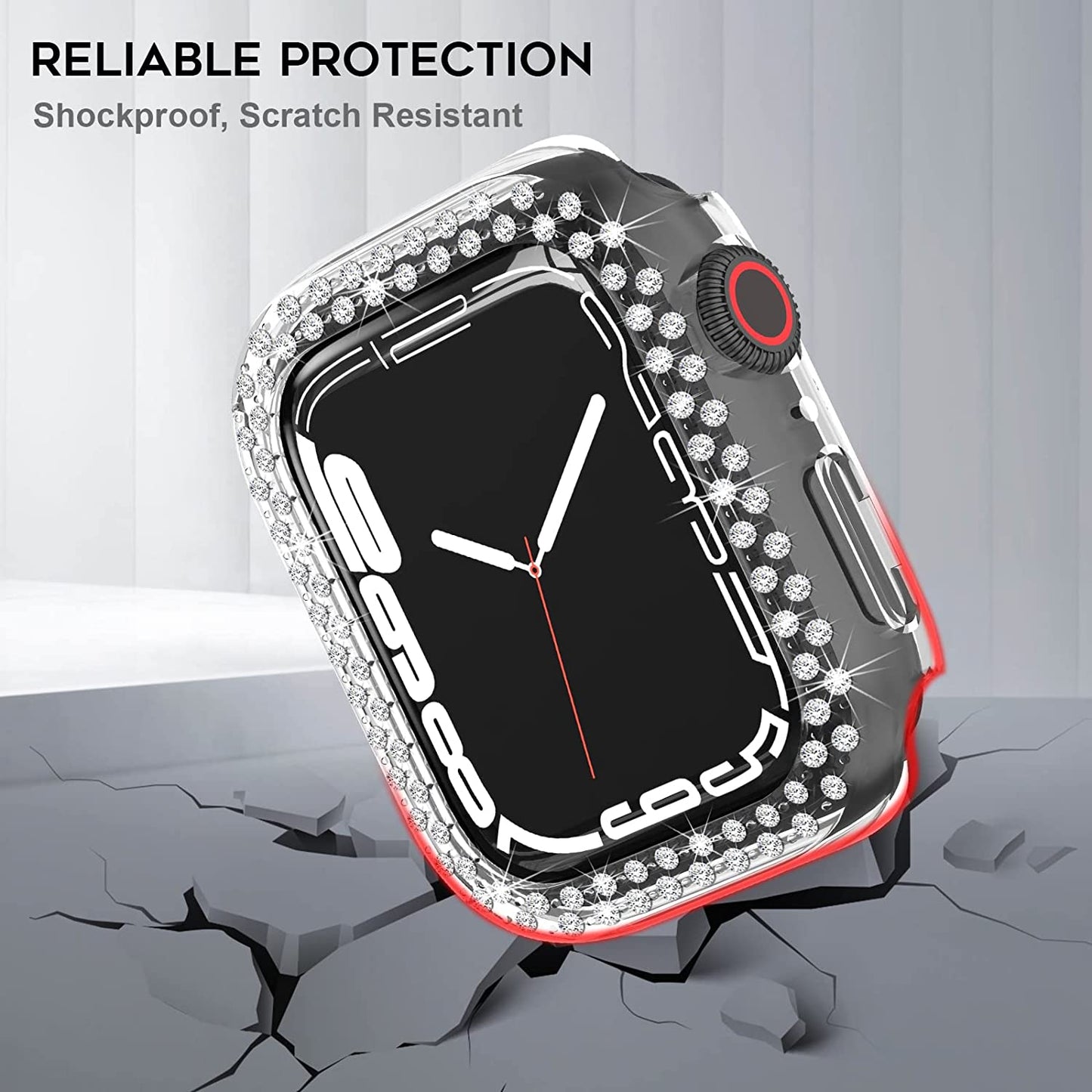 Rhinestone Decor Scratch-resistant PC Watch Case Frame Edge Cover for Apple Watch Series 7 45mm / Series 8 45mm