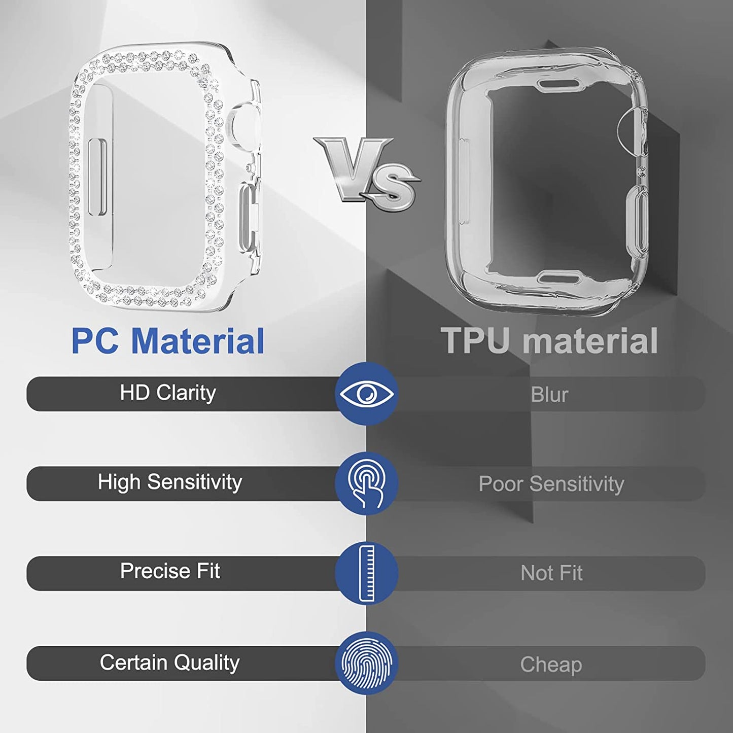 Rhinestone Decor Scratch-resistant PC Watch Case Frame Edge Cover for Apple Watch Series 7 45mm / Series 8 45mm