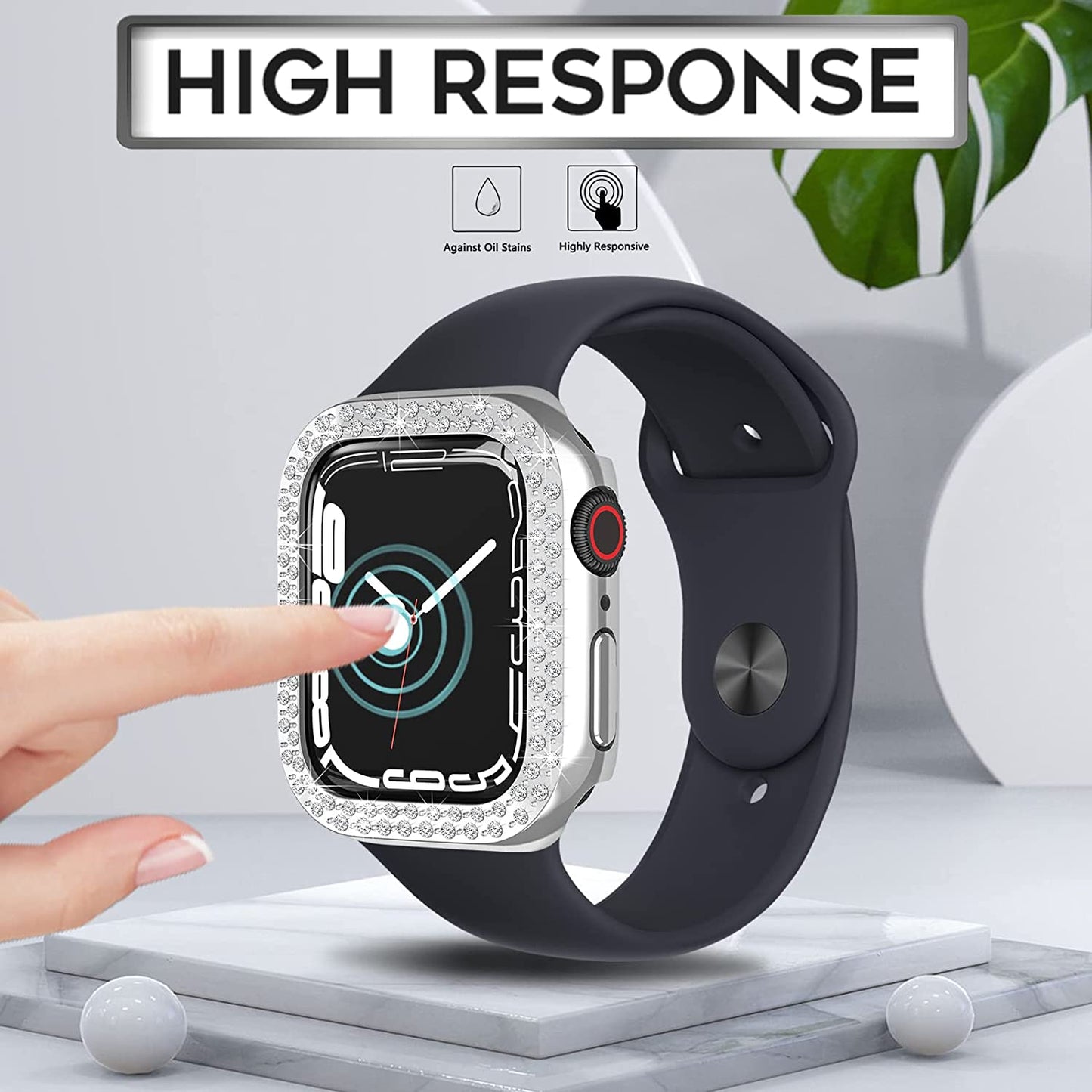 Rhinestone Decor Scratch-resistant PC Watch Case Frame Edge Cover for Apple Watch Series 7 45mm / Series 8 45mm