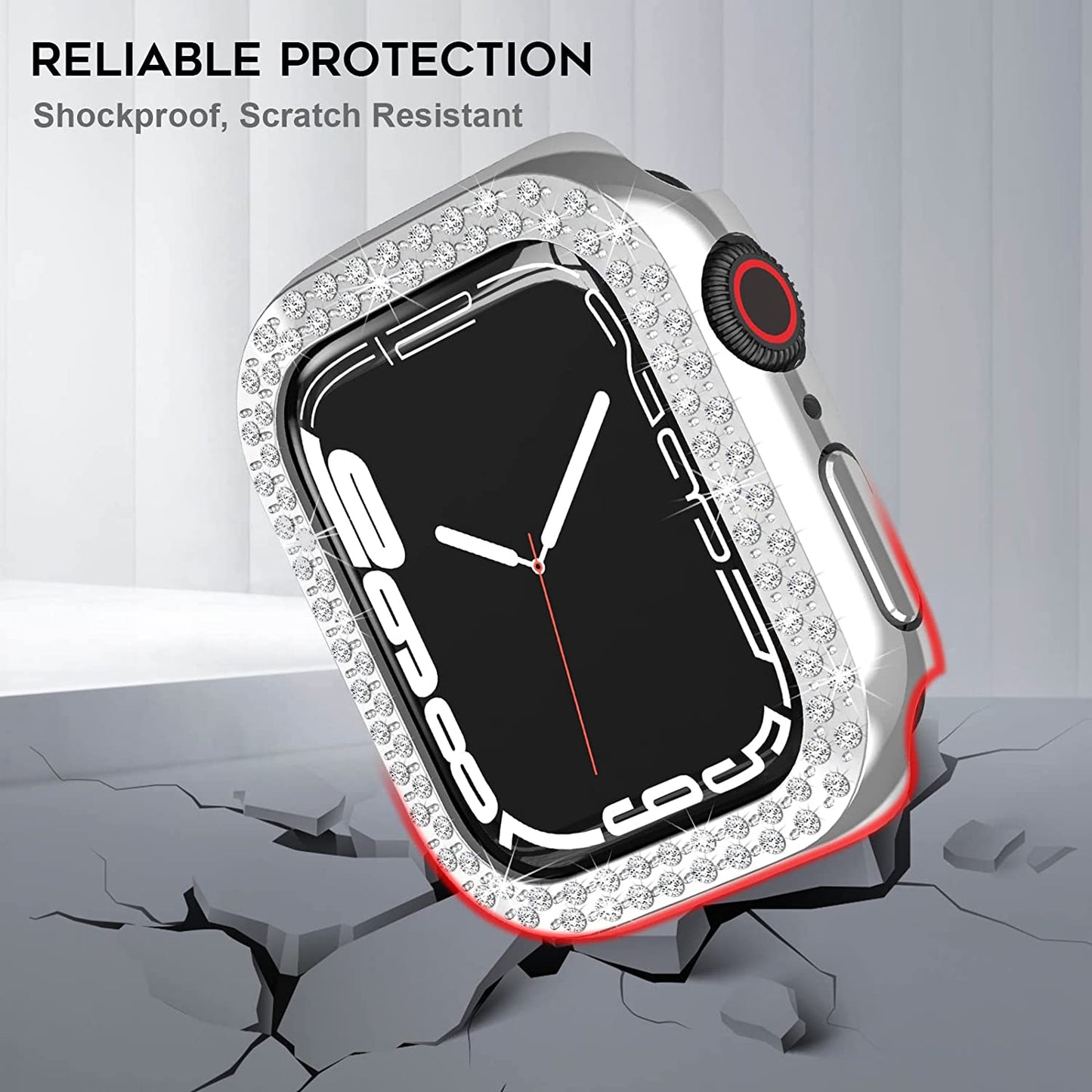 Rhinestone Decor Scratch-resistant PC Watch Case Frame Edge Cover for Apple Watch Series 7 45mm / Series 8 45mm