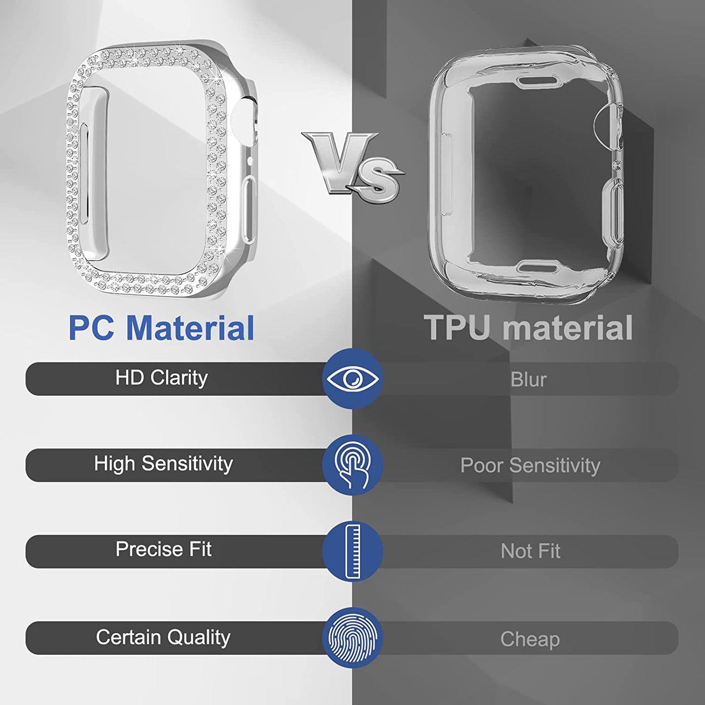 Rhinestone Decor Scratch-resistant PC Watch Case Frame Edge Cover for Apple Watch Series 7 45mm / Series 8 45mm