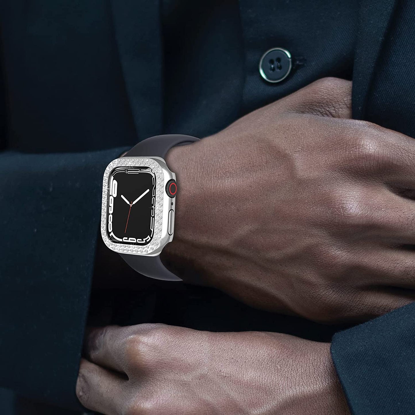 Rhinestone Decor Scratch-resistant PC Watch Case Frame Edge Cover for Apple Watch Series 7 45mm / Series 8 45mm