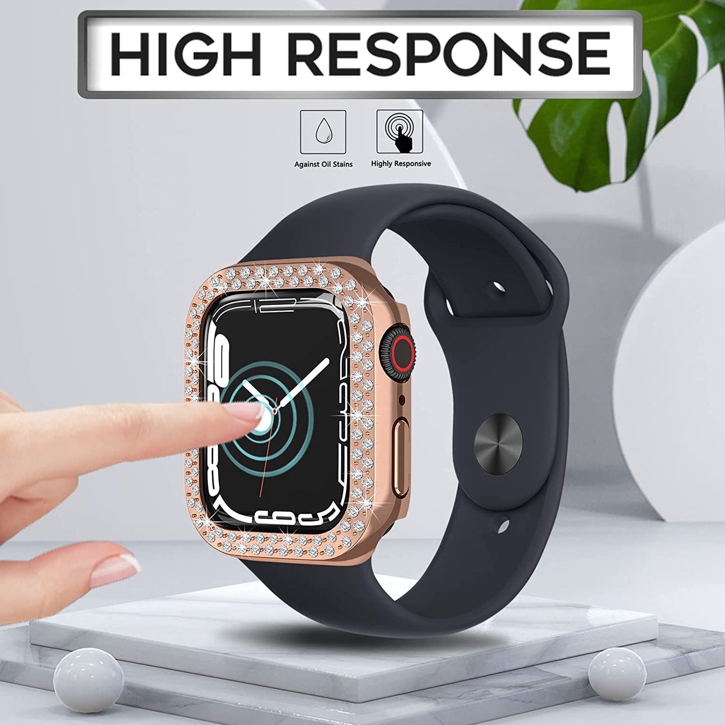 Rhinestone Decor Scratch-resistant PC Watch Case Frame Edge Cover for Apple Watch Series 7 45mm / Series 8 45mm