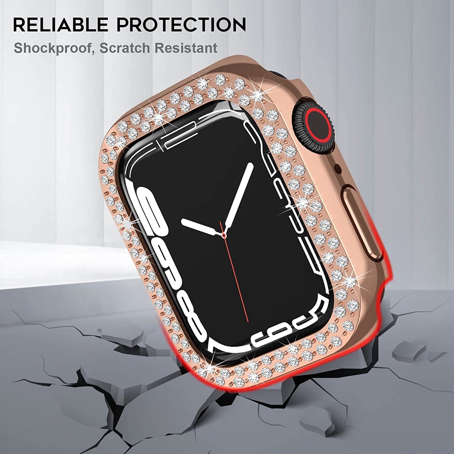Rhinestone Decor Scratch-resistant PC Watch Case Frame Edge Cover for Apple Watch Series 7 45mm / Series 8 45mm