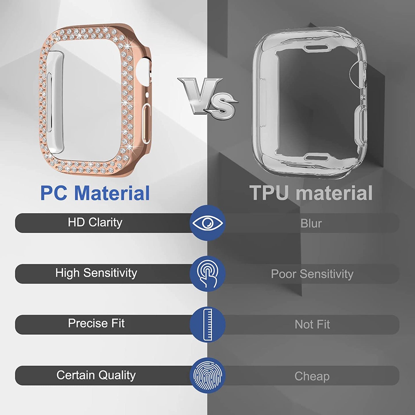 Rhinestone Decor Scratch-resistant PC Watch Case Frame Edge Cover for Apple Watch Series 7 45mm / Series 8 45mm