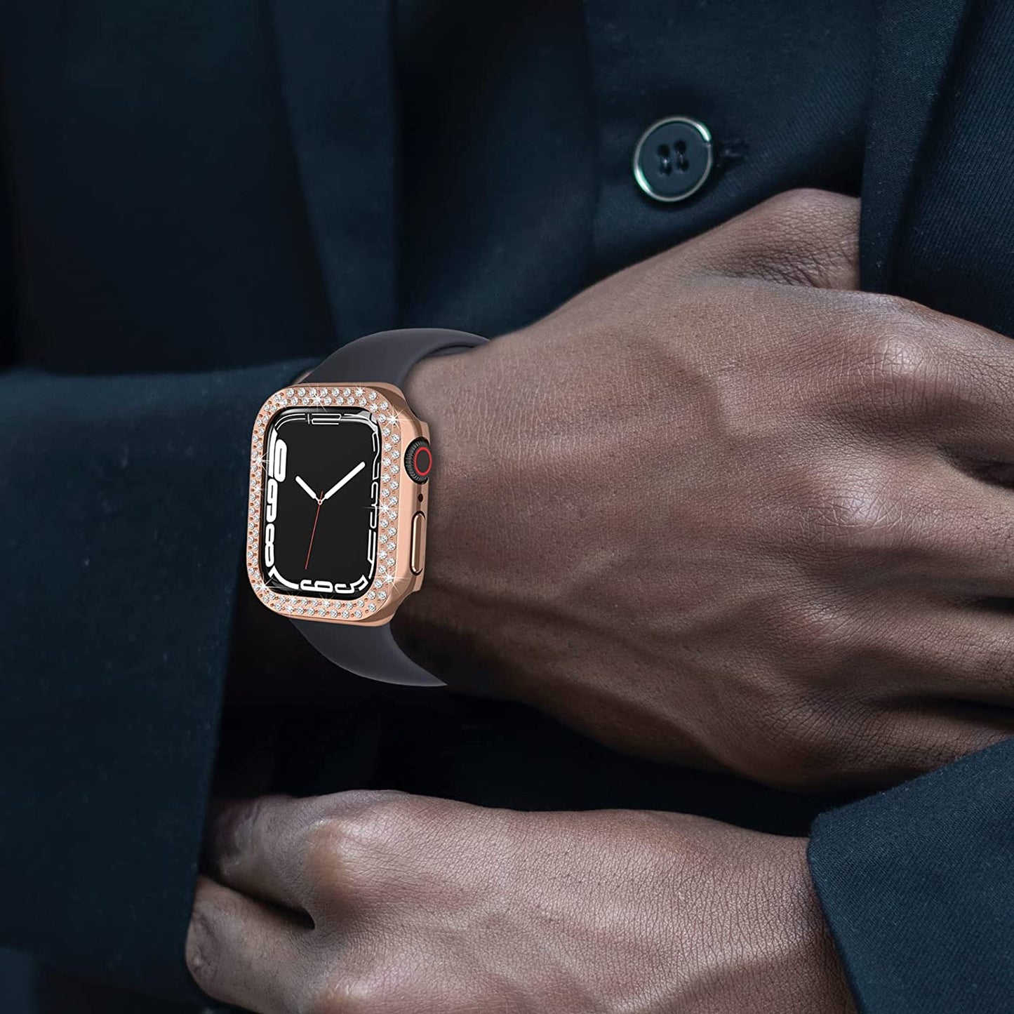Rhinestone Decor Scratch-resistant PC Watch Case Frame Edge Cover for Apple Watch Series 7 45mm / Series 8 45mm