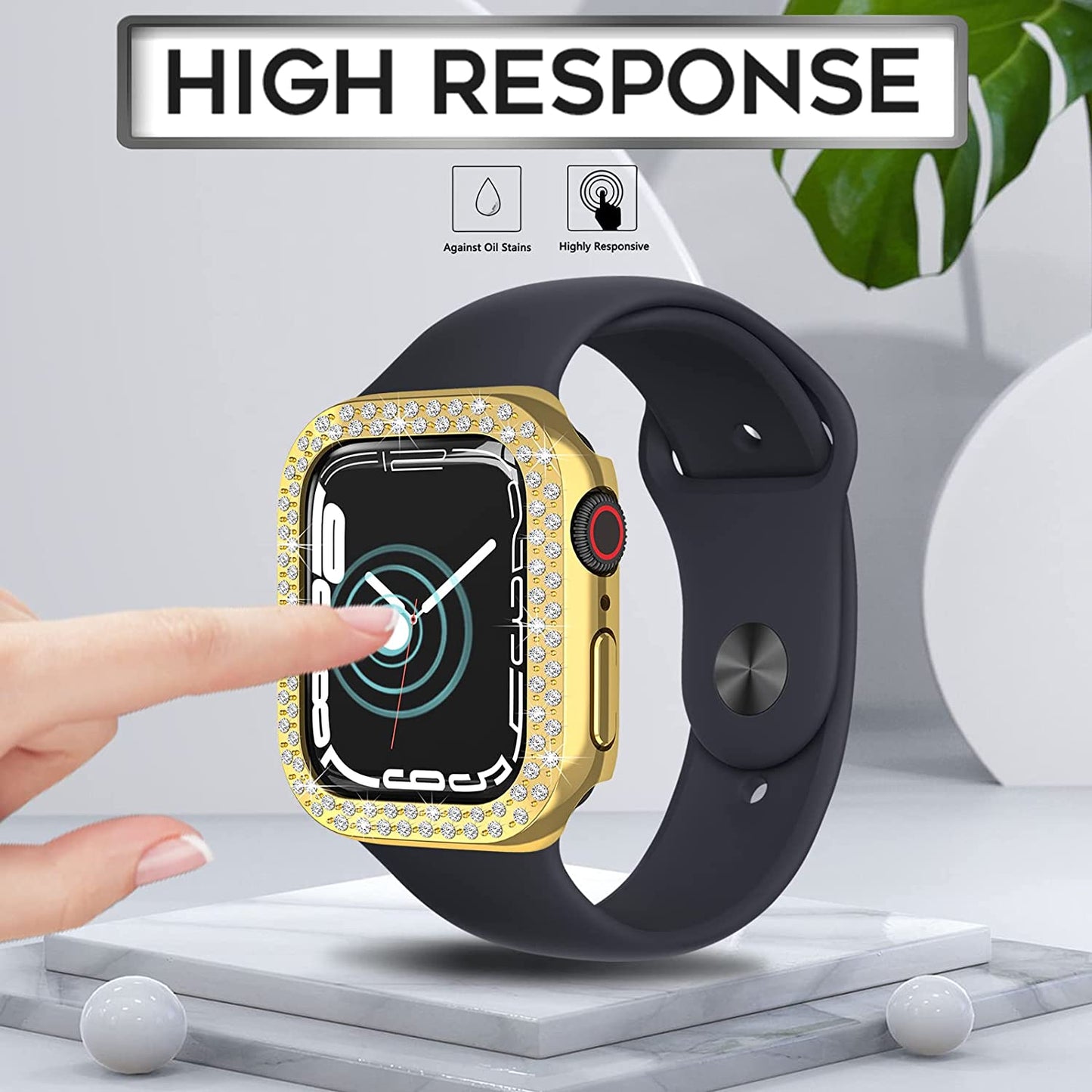 Rhinestone Decor Scratch-resistant PC Watch Case Frame Edge Cover for Apple Watch Series 7 45mm / Series 8 45mm