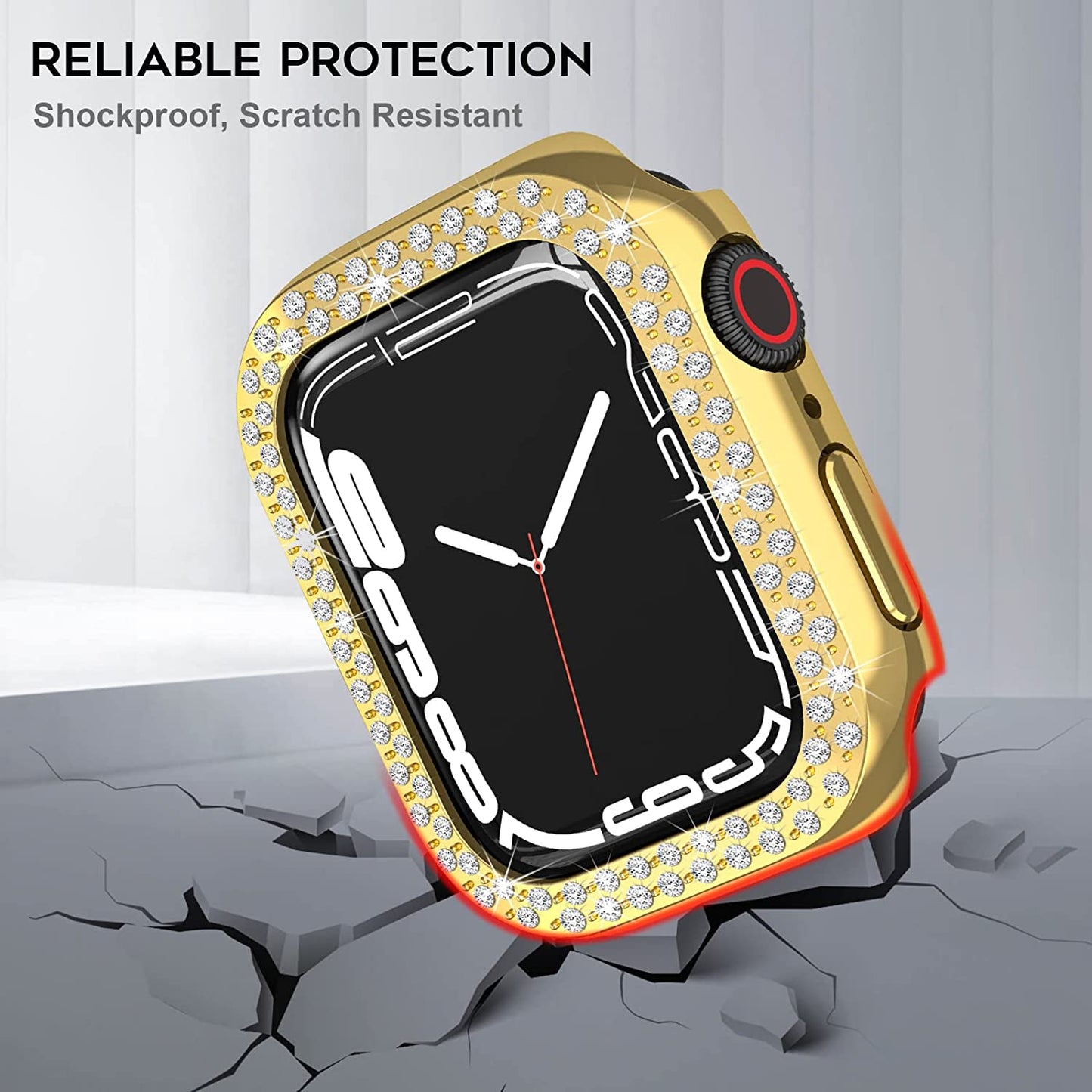 Rhinestone Decor Scratch-resistant PC Watch Case Frame Edge Cover for Apple Watch Series 7 45mm / Series 8 45mm