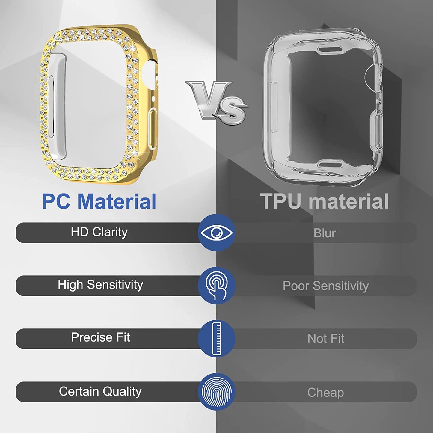 Rhinestone Decor Scratch-resistant PC Watch Case Frame Edge Cover for Apple Watch Series 7 45mm / Series 8 45mm