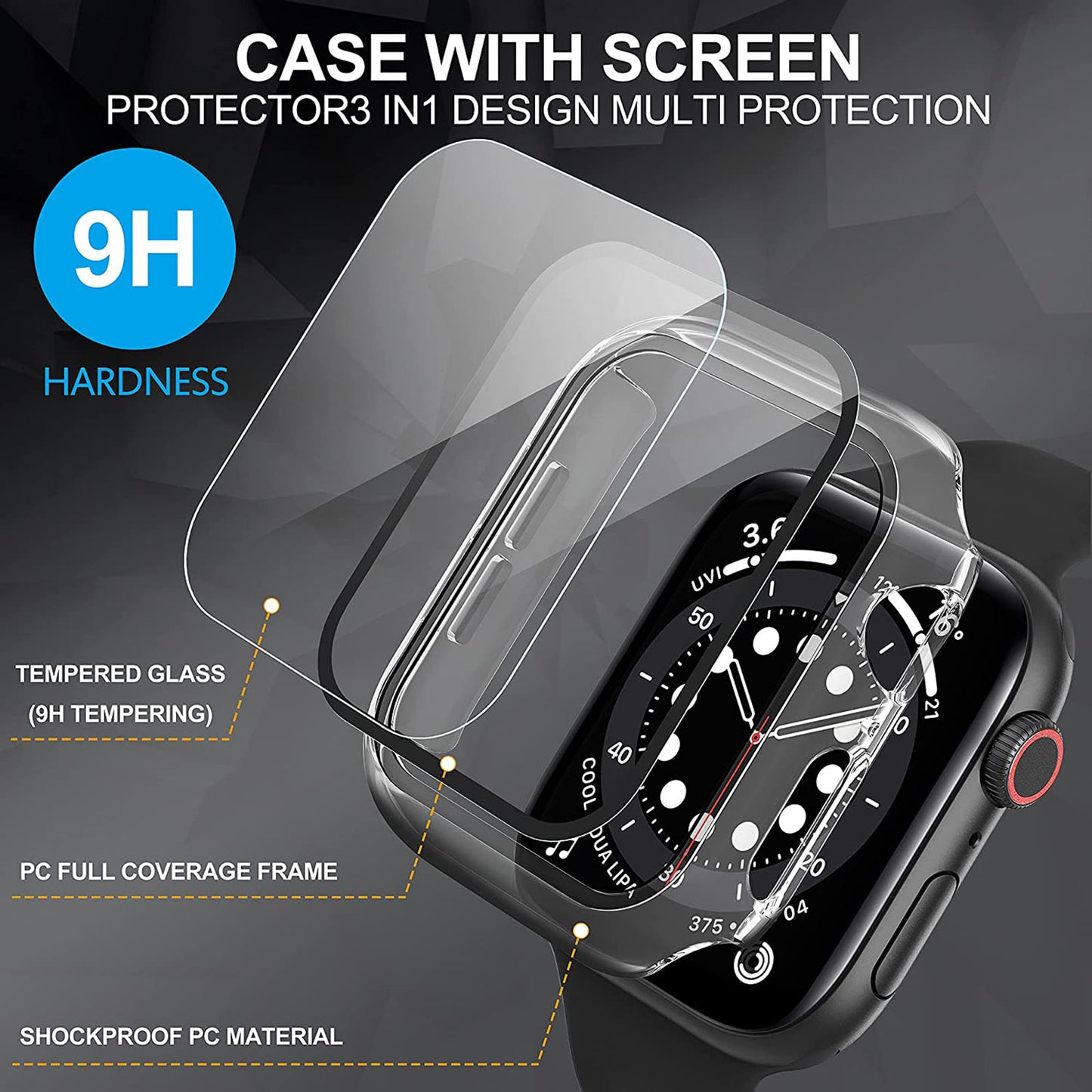 2Pcs Hard PC Smartwatch Frame Case+Tempered Glass Screen Protector Anti-scratch Replacement for Apple Watch Series 7 45mm / Series 8 45mm