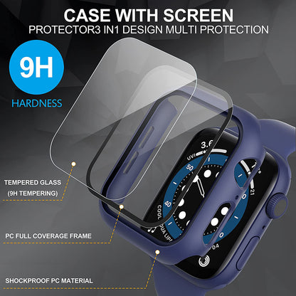 2Pcs Hard PC Smartwatch Frame Case+Tempered Glass Screen Protector Anti-scratch Replacement for Apple Watch Series 7 45mm / Series 8 45mm