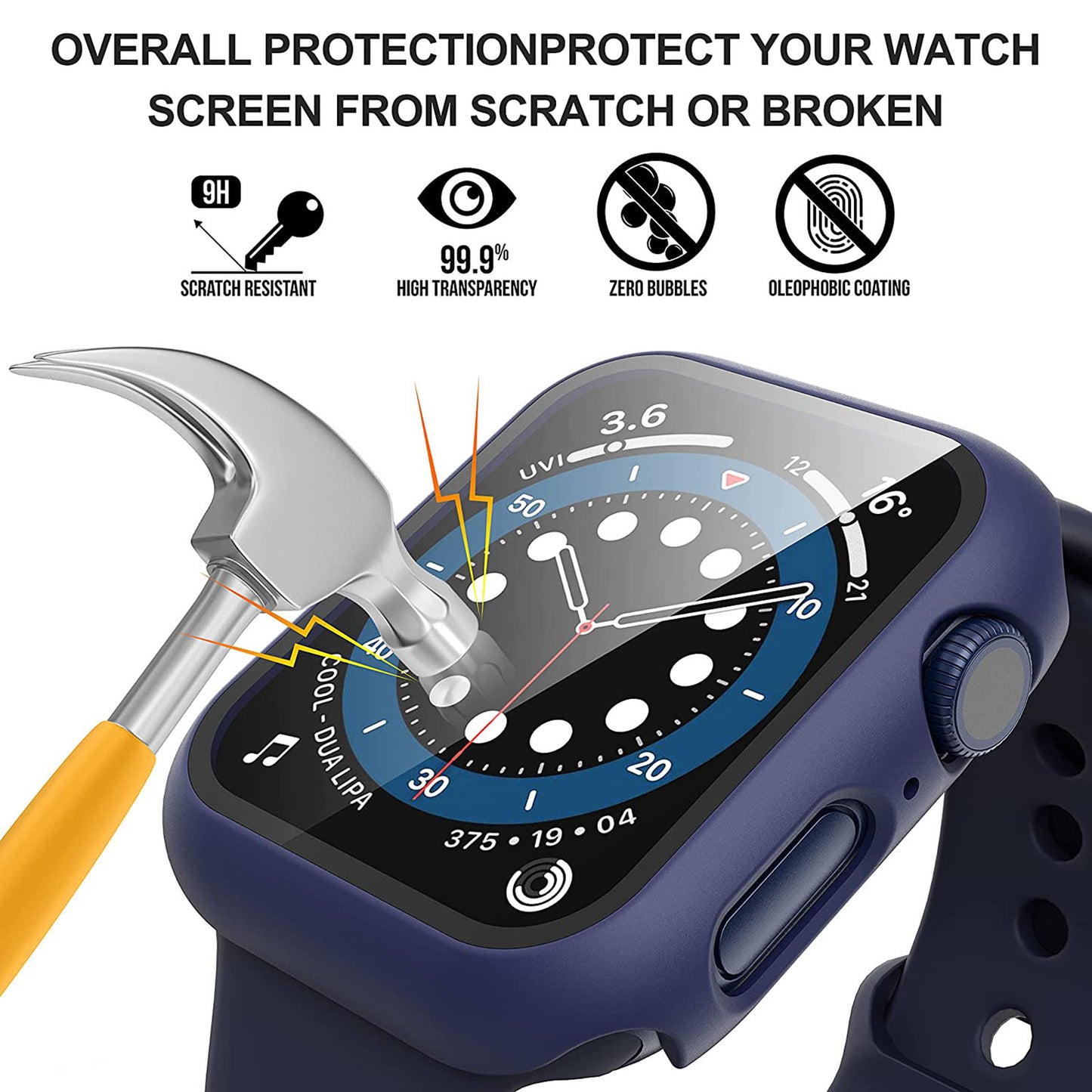 2Pcs Hard PC Smartwatch Frame Case+Tempered Glass Screen Protector Anti-scratch Replacement for Apple Watch Series 7 45mm / Series 8 45mm